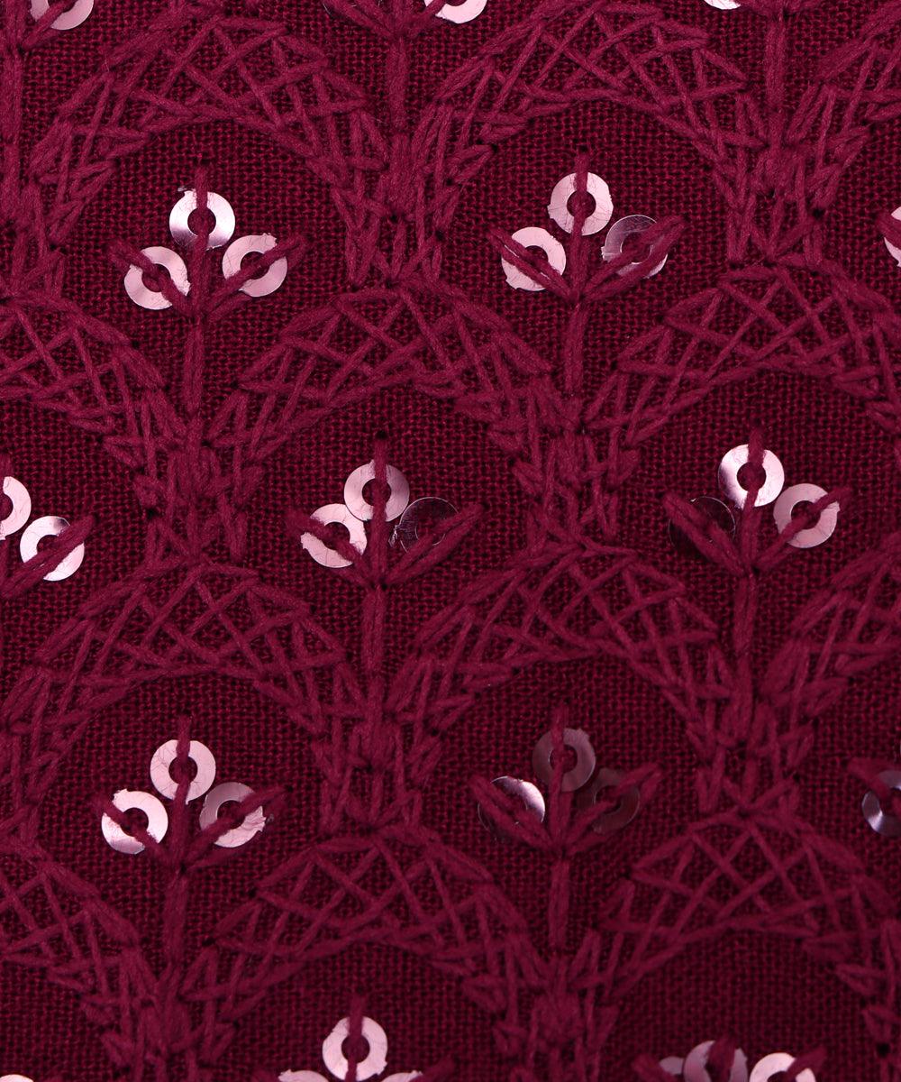 Wine Colour Chikan Embroidery Rayon Fabric
