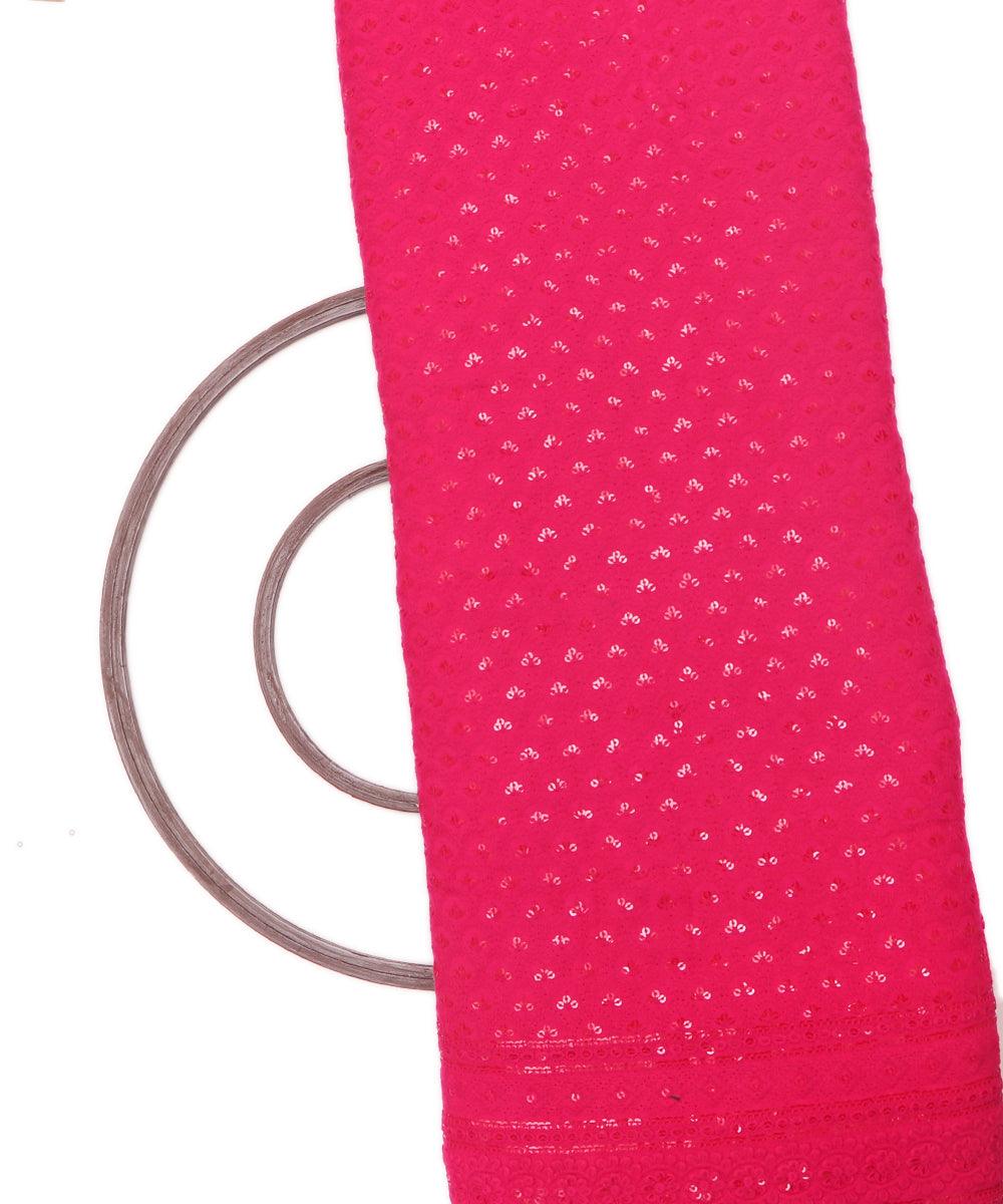 Fuchsia Colour Chikan Embroidery Rayon Fabric