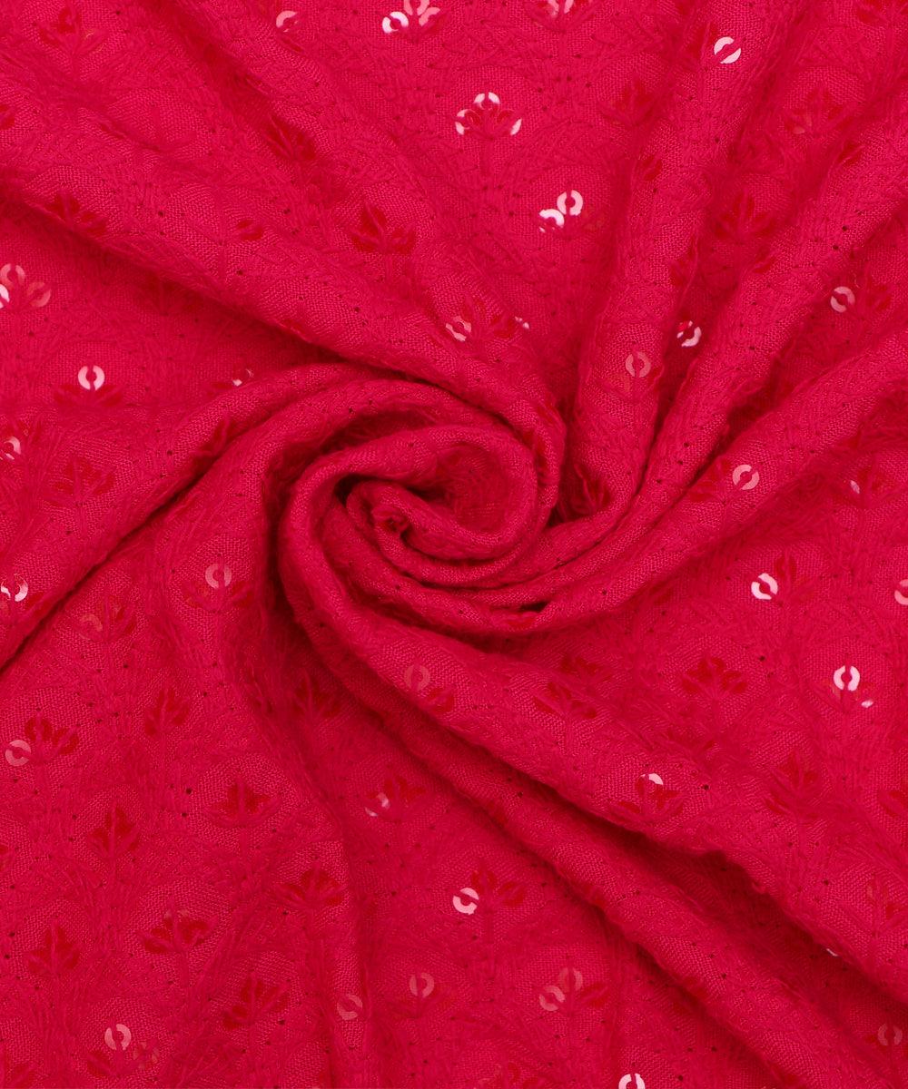 Fuchsia Colour Chikan Embroidery Rayon Fabric