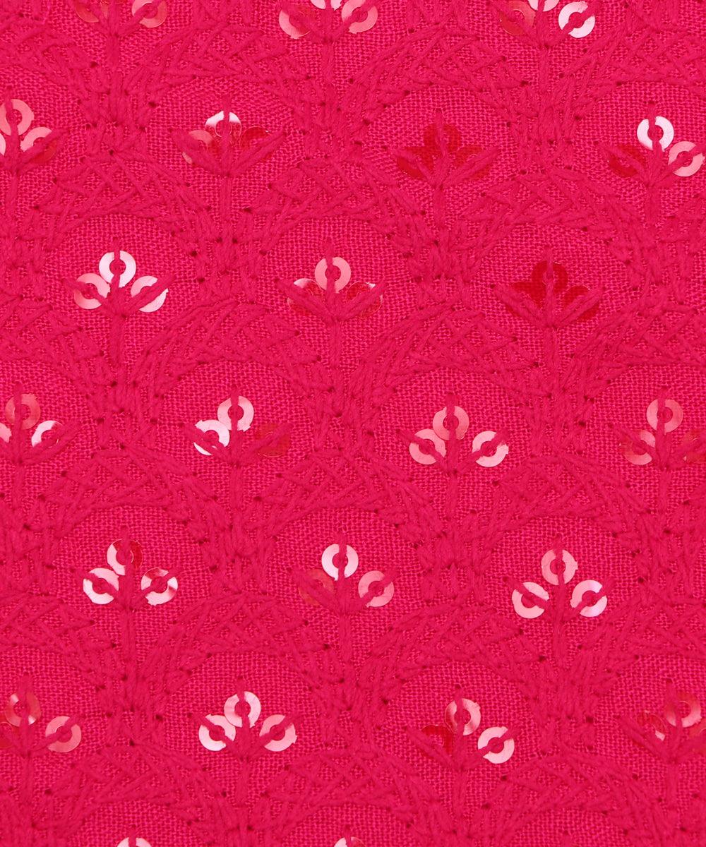 Fuchsia Colour Chikan Embroidery Rayon Fabric