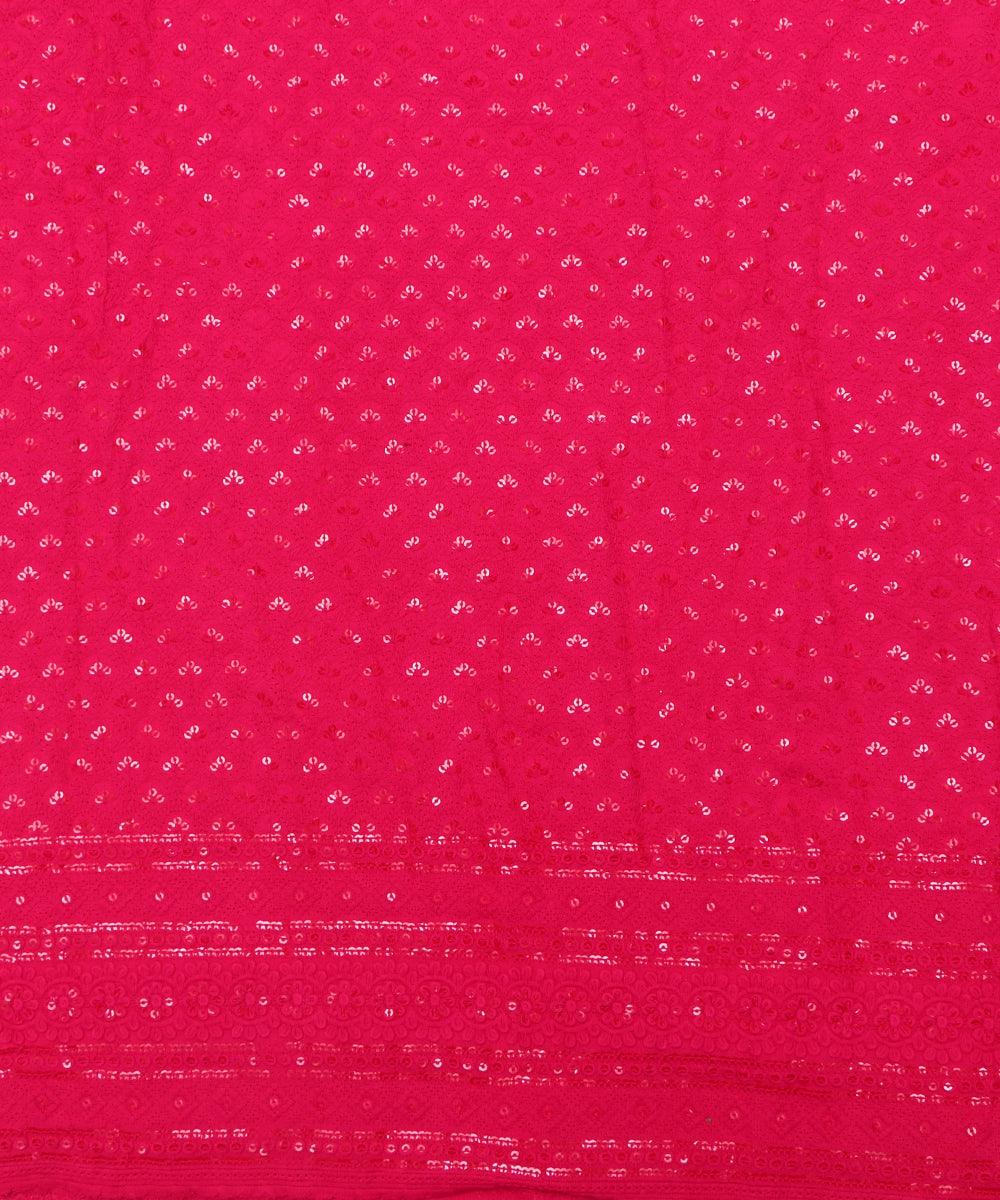 Fuchsia Colour Chikan Embroidery Rayon Fabric