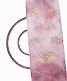 Pink Colour Floral Embroidery Organza Silk Fabric