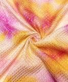 Yellow Color Tie Dye Pattern Self Embroidery Sequin Net Fabric
