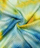 Blue Color Tie Dye Pattern Self Embroidery Sequin Net Fabric