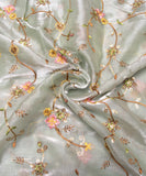 Grey Colour Jimmy Choo Organza Embroidery Fabric