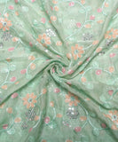 Mint Colour Floral Embroidery Pure Viscose Organza Silk Fabric