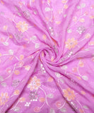 Lavender Colour Floral Embroidery Pure Viscose Organza Silk Fabric