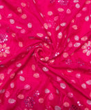 Magenta Colour Floral Embroidery Pure Viscose Organza Silk Fabric