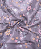 Grey Colour Floral Embroidery Pure Viscose Organza Silk Fabric