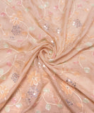 Tan Colour Floral Embroidery Pure Viscose Organza Silk Fabric
