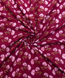 Maroon Floral Pattern Screen Printed Cotton Fabric
