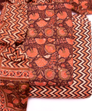 Brown Color Floral Print 3 Piece Cotton Suit Set