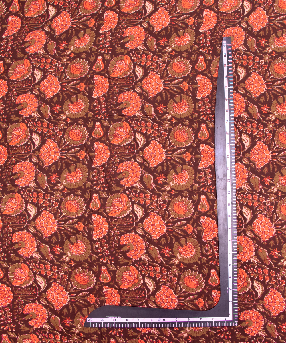 Brown Color Floral Print 3 Piece Cotton Suit Set