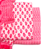 Pink Color Floral Print 3 Piece Cotton Suit Set