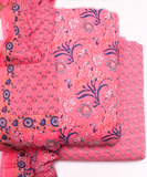 Pink Color Floral Print 3 Piece Cotton Suit Set