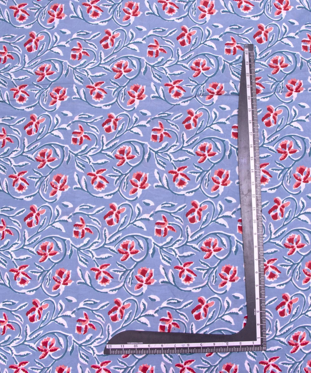 Blue Color Floral Print 3 Piece Cotton Suit Set