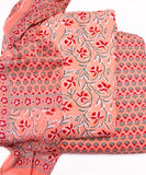 Peach Color Floral Print 3 Piece Cotton Suit Set