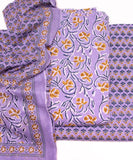 Lavender Color Floral Print 3 Piece Cotton Suit Set