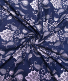 Blue Floral Pattern Screen Print Cotton Fabric