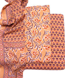 Light Orange Color Floral Print 3 Piece Cotton Suit Set