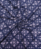 Blue Floral Pattern Screen Printed Cotton Fabric