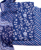 Blue Color Floral Print 3 Piece Cotton Suit Set