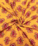 Yellow Floral Screen Printed Cotton Fabric