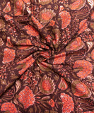 Brown Floarl Screen Printed Cotton Fabric