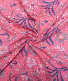 Pink Floral Screen Printed Cotton Fabric