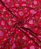 Maroon Floral Screen Print Cotton Fabric