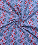 Light Blue Floral Screen Print Cotton Fabric