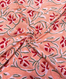 Peach Floral Screen Printed Cotton Fabric