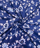 Indigo Blue Screen Floral Printed Cotton Fabric