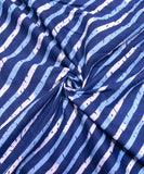 Indigo Blue Screen Floral Print Cotton Fabric