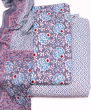 Light Blue Color Floral Print Cotton Unstitched Suit Pieces