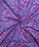 Blue Mughal Pattern Hand Block Printed Cotton Fabric