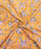 Yellow Floral Pattern Hand Block Printed Cotton Fabric