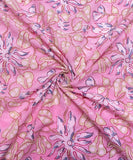 Pink Floral Pattern Hand Block Printed Cotton Fabric