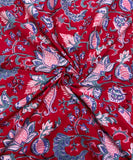 Red Floral Pattern Hand Block Printed Cotton Fabric