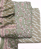 Reclining Green Color Floral Print Cotton Unstitched Suit Pieces