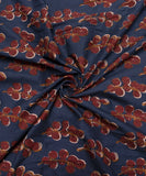 Dark Teal Blue Screen Print Floral Printed Cotton Fabric