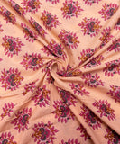 Pastel Pink Screen Print Floral Printed Cotton Fabric