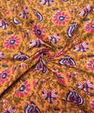 Mustard Yellow Screen Print Floral Printed Cotton Fabric