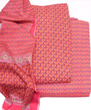 Pink Leaf Printed Fabric 3 Piece Cotton Suit Set