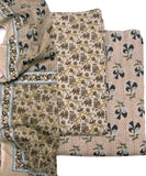 Pale Khaki Floral  Printed Fabric 3 Piece Cotton Suit Set