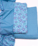 Light Blue Floral Printed Fabric 3 Piece Cotton Suit Set
