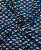 Dark Blue Floral Printed Cotton Fabric