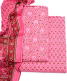 Pink Floral Print 3 Piece Cotton Suit For Women