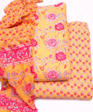 Light Yellow Floral Printed Unstiched Cotton Suit Dress Material