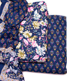 Navy Blue Floral Printed Ladies Cotton Suit Set